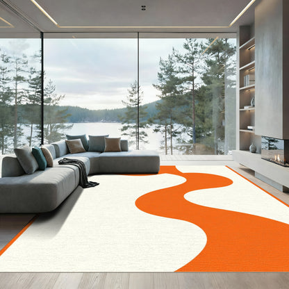 Orange Abstract Swirl Curve Rug
