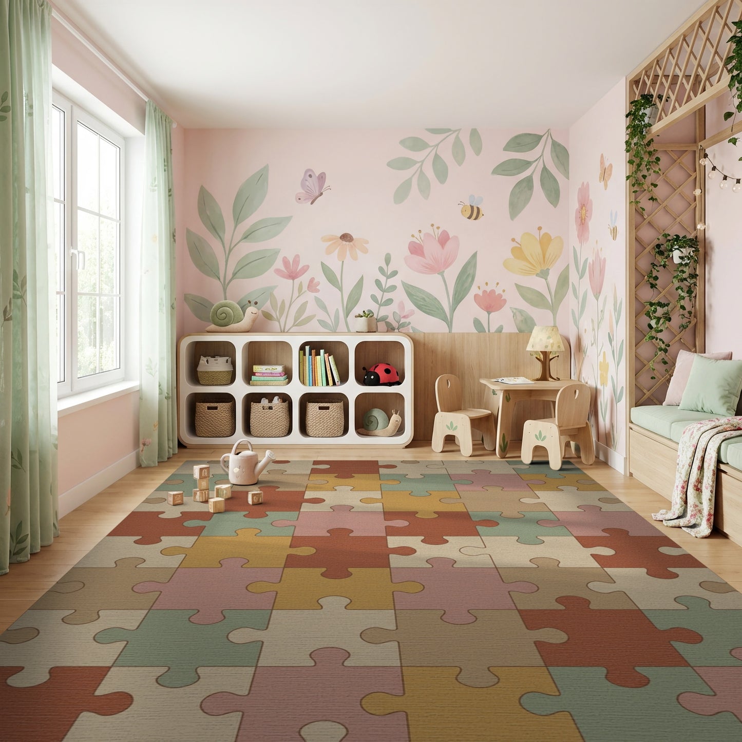 Warm Earthy Puzzle Mosaic Rug