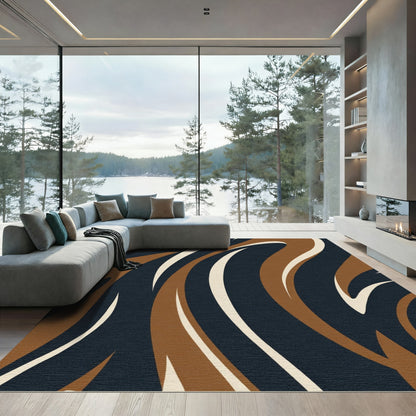 Dark Navy Brown Cream Swirls Rug