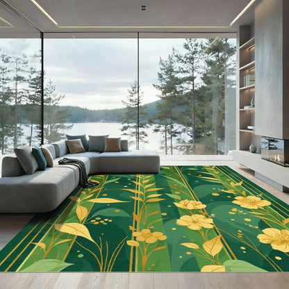Emerald Golden Botanical Vertical Stripe Rug