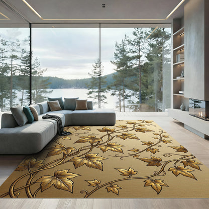 Elegant Golden Ivy Vine Scroll Rug