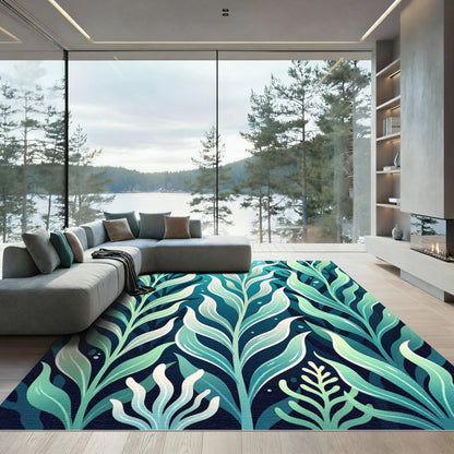 Lush Green Teal Botanical Seaweed Rug