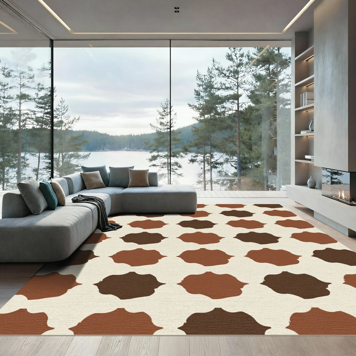 Earthy Brown Llama Shapes Rug