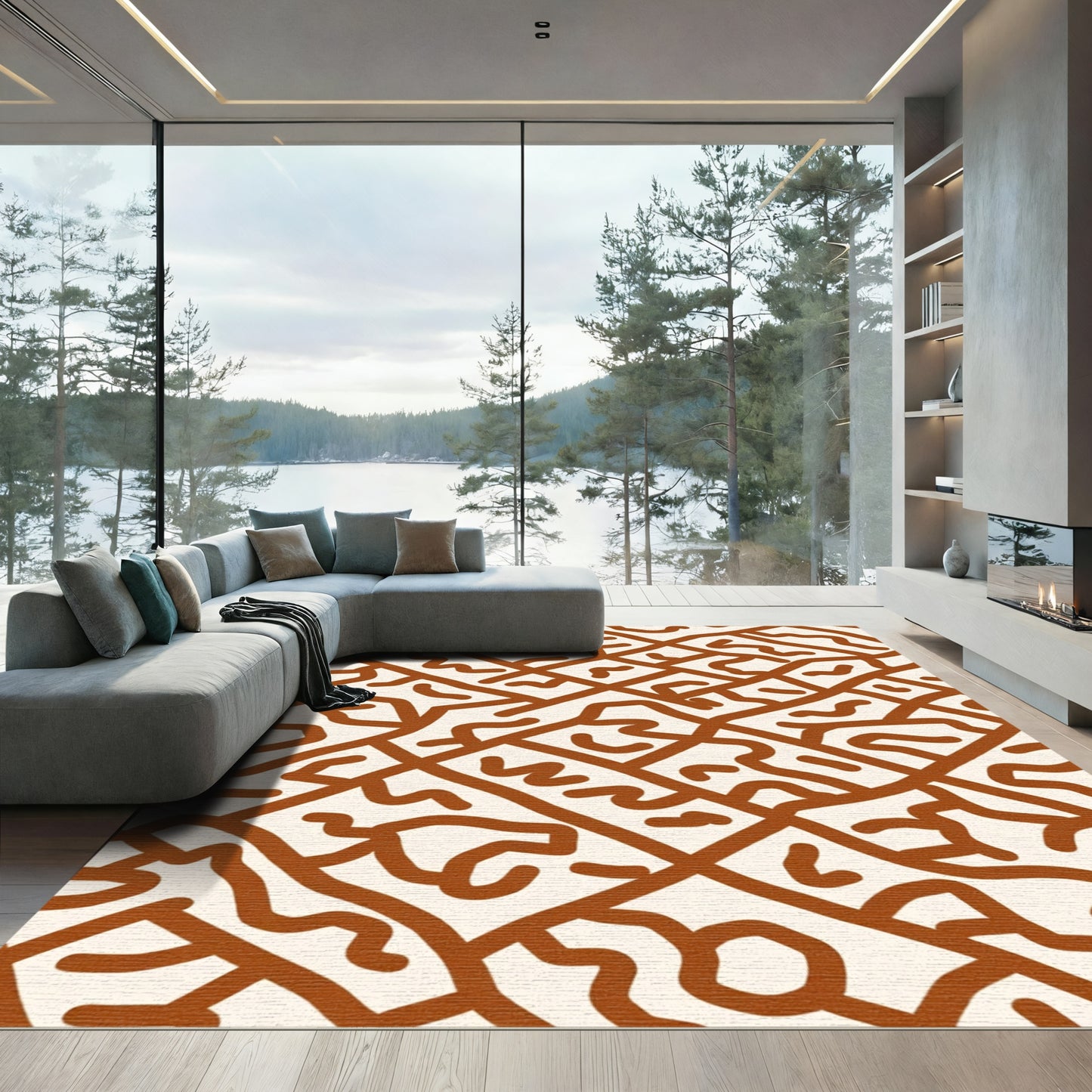 Terracotta Warm Abstract Labyrinth Rug