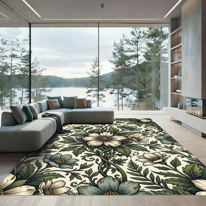 Vintage Sage and Cream Floral Vine Rug