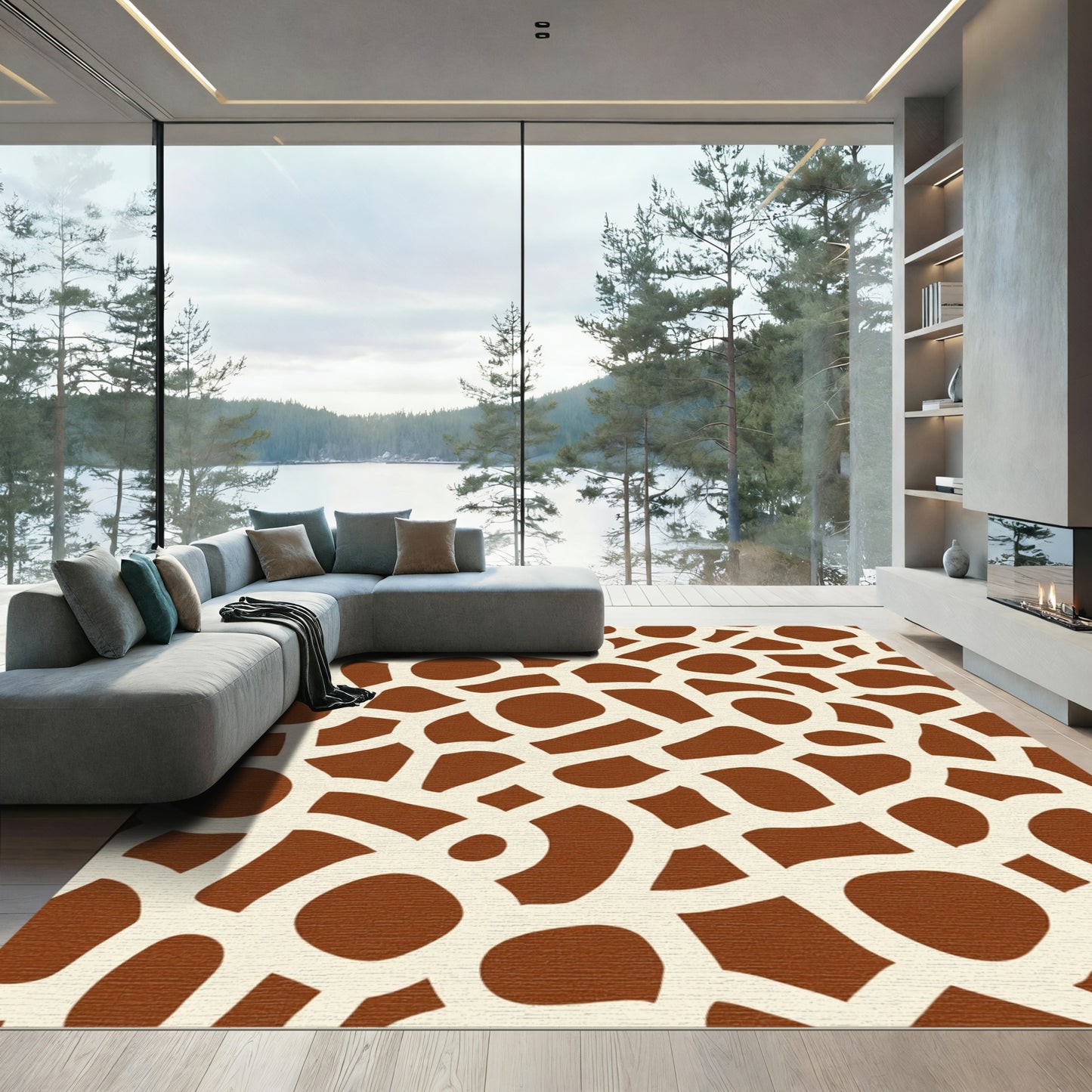 Brown Cream Giraffe Spot Surface Rug