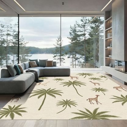 Savanna Giraffe Palm Tree Scene Rug