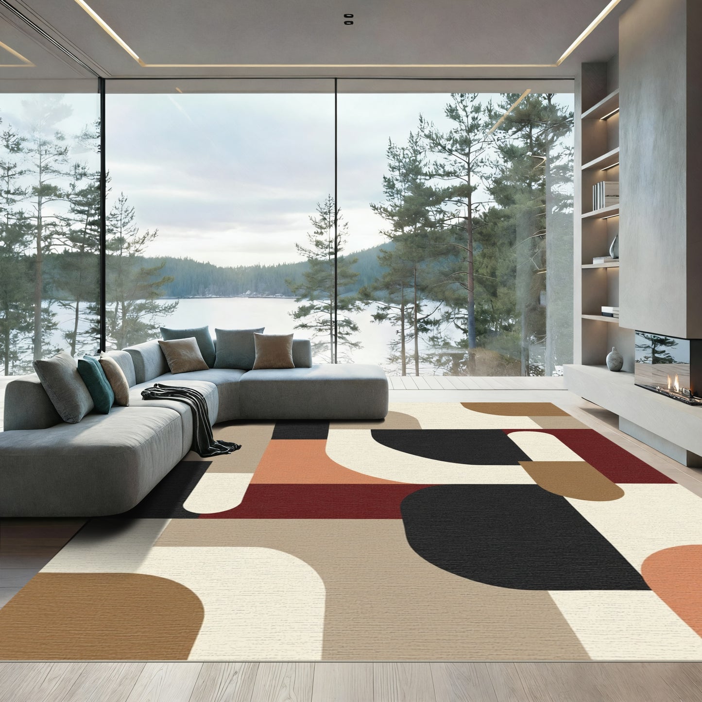 Geometric Abstract Earth Tone Shapes Blend Rug