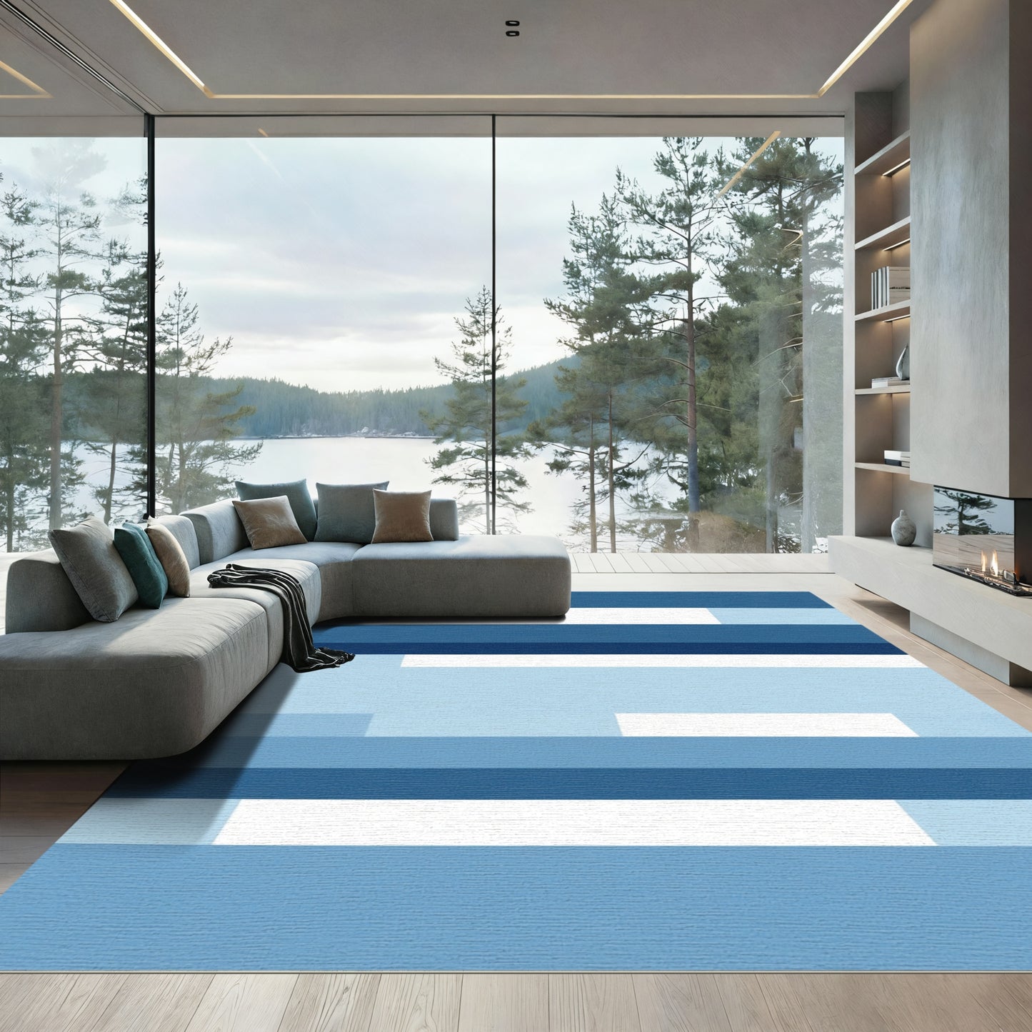 Marine Blue Horizontal Stripes Rug