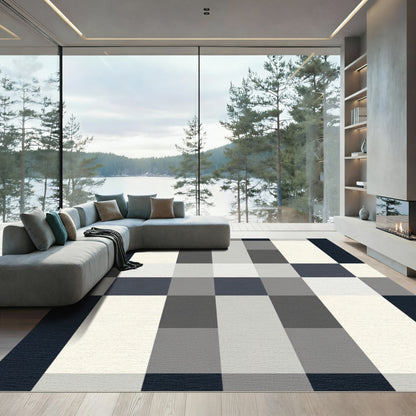 Modern Abstract Black White Buffalo Check Rug