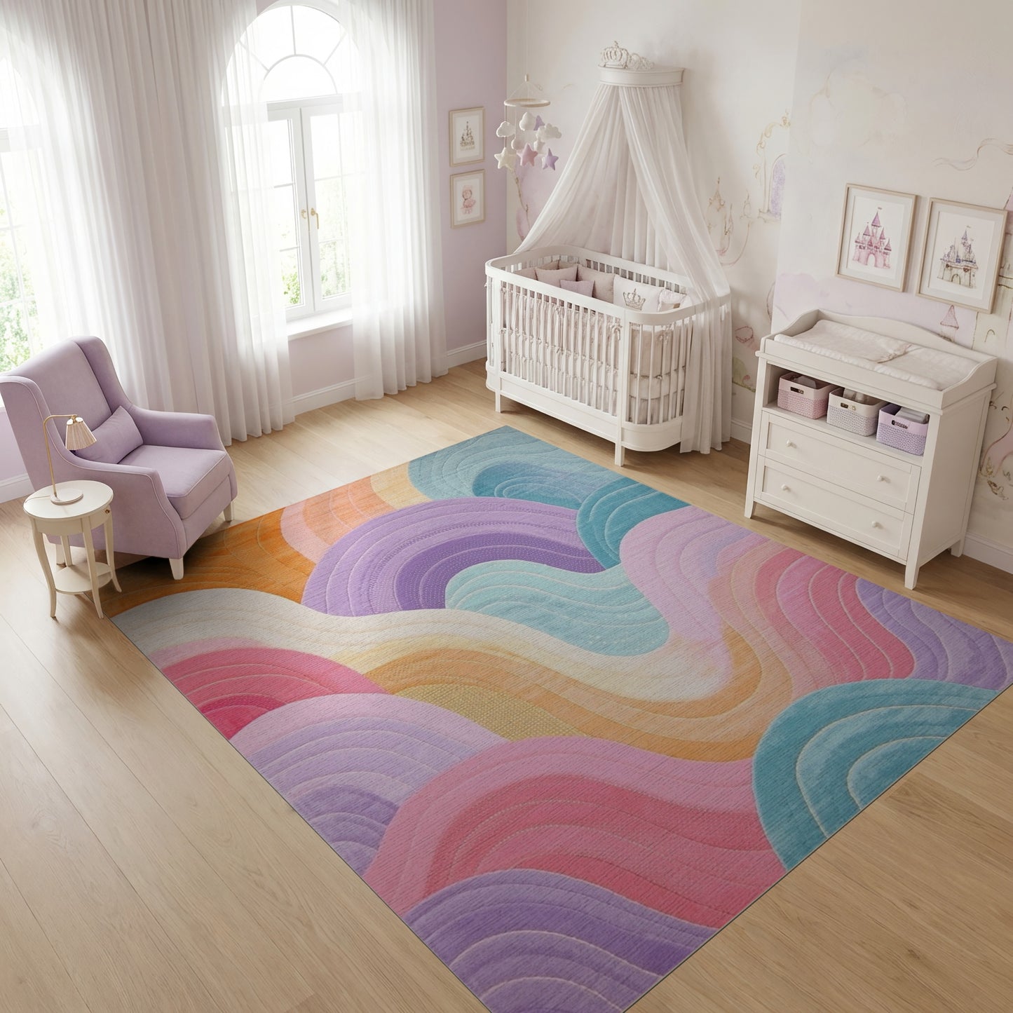 Vibrant Layered Wavy Multicolor Rug