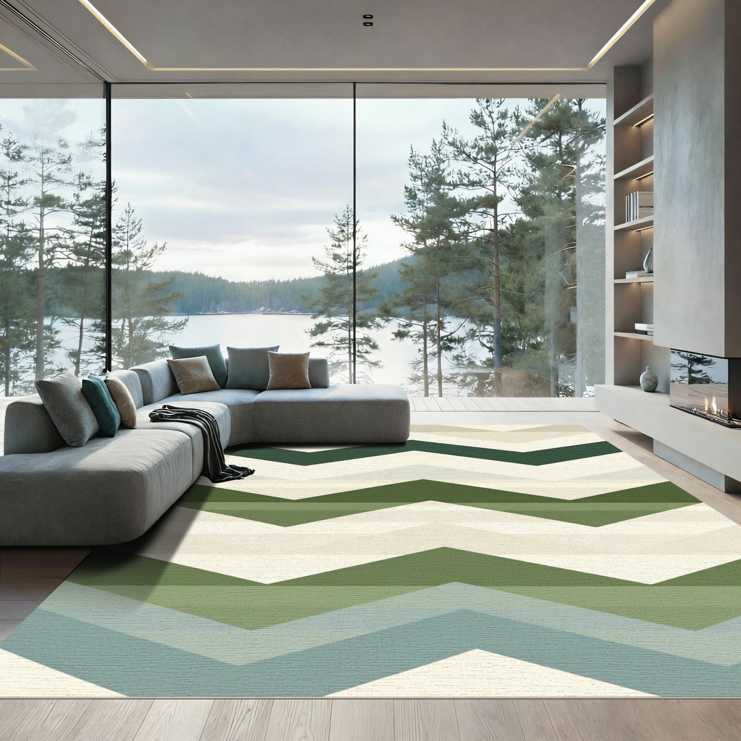 Geometric Chevron Forest Hues Rug