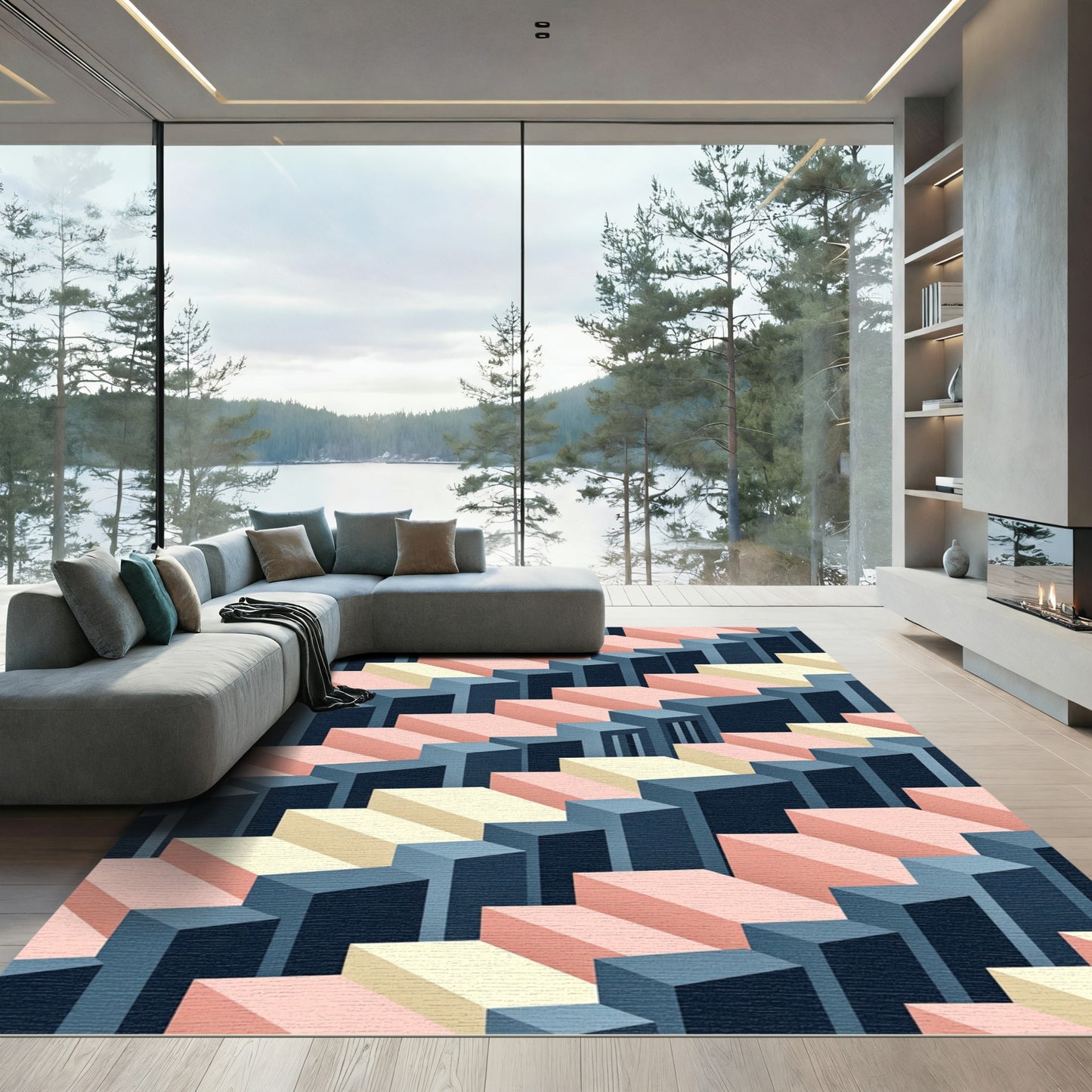 Modern Isometric Pastel Geometric Staircase Rug