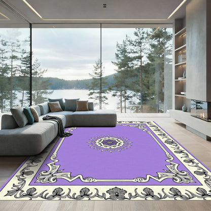 Victorian Lilac Floral Medallion Frame Rug
