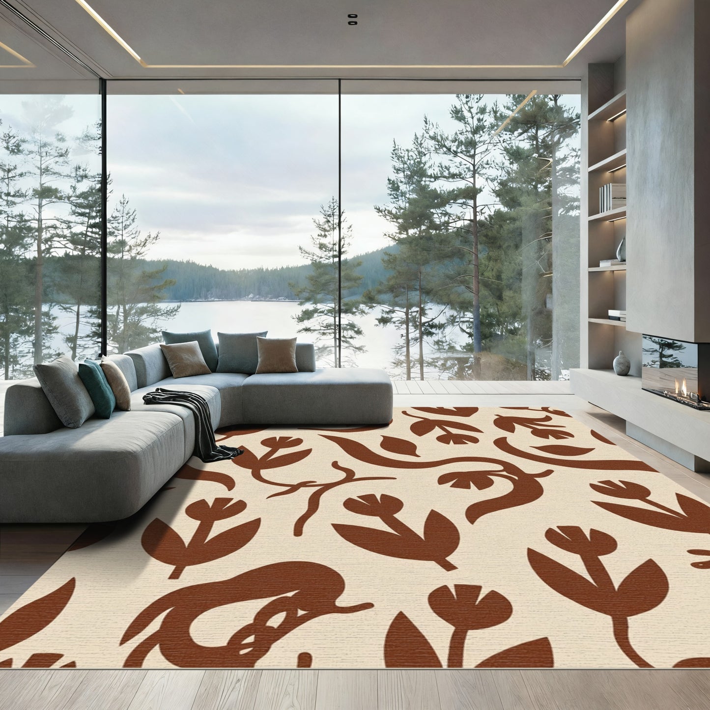 Brown Floral Abstract Organic Elements Rug