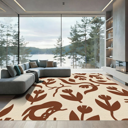 Brown Floral Abstract Organic Elements Rug
