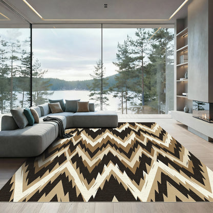 Earthy Tan Jagged Chevron Line Art Rug