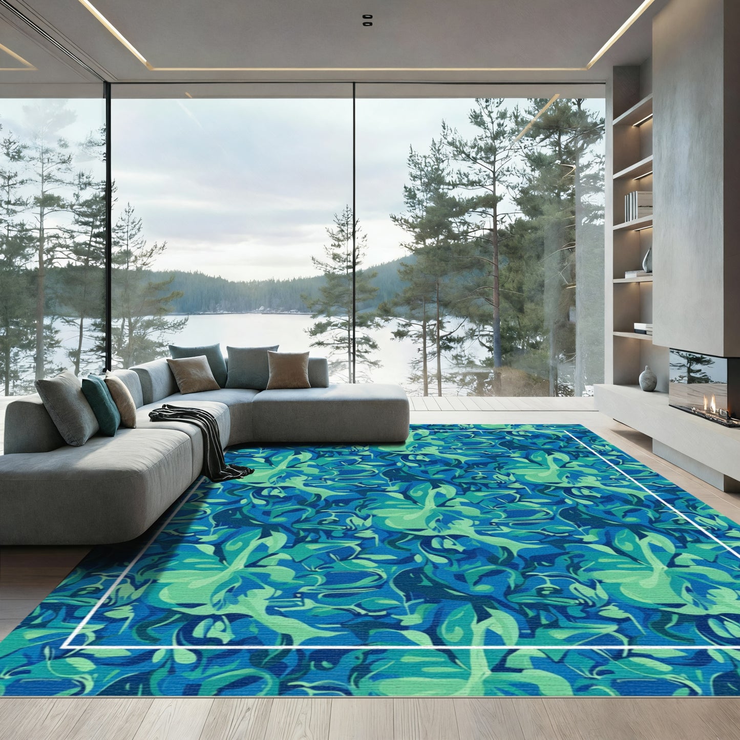 Ocean Waves Floral Abstract Rug