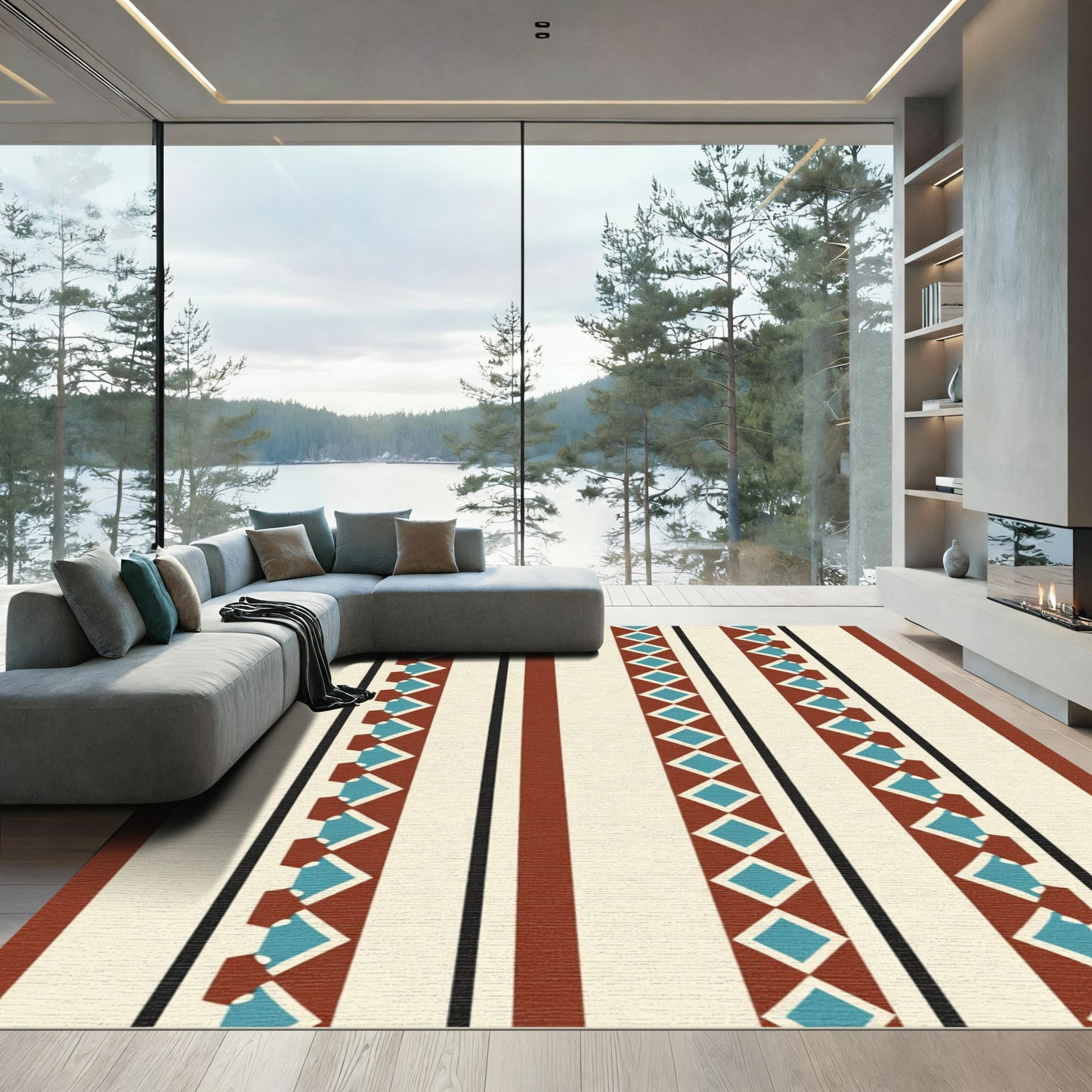 Terracotta Teal Diamond Stripe Rug