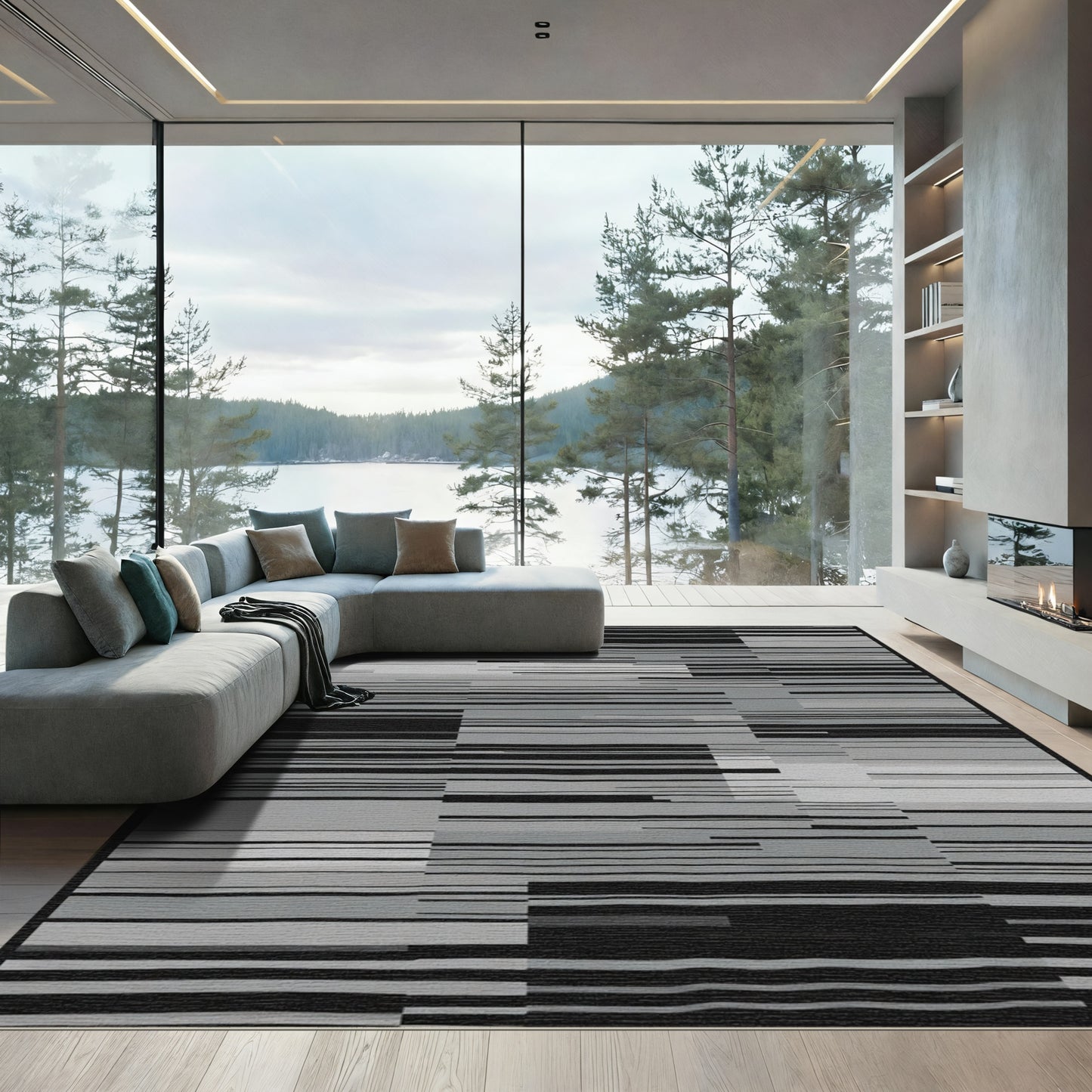 Monochromatic Horizontal Stripe Collage Rug