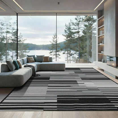Monochromatic Horizontal Stripe Collage Rug