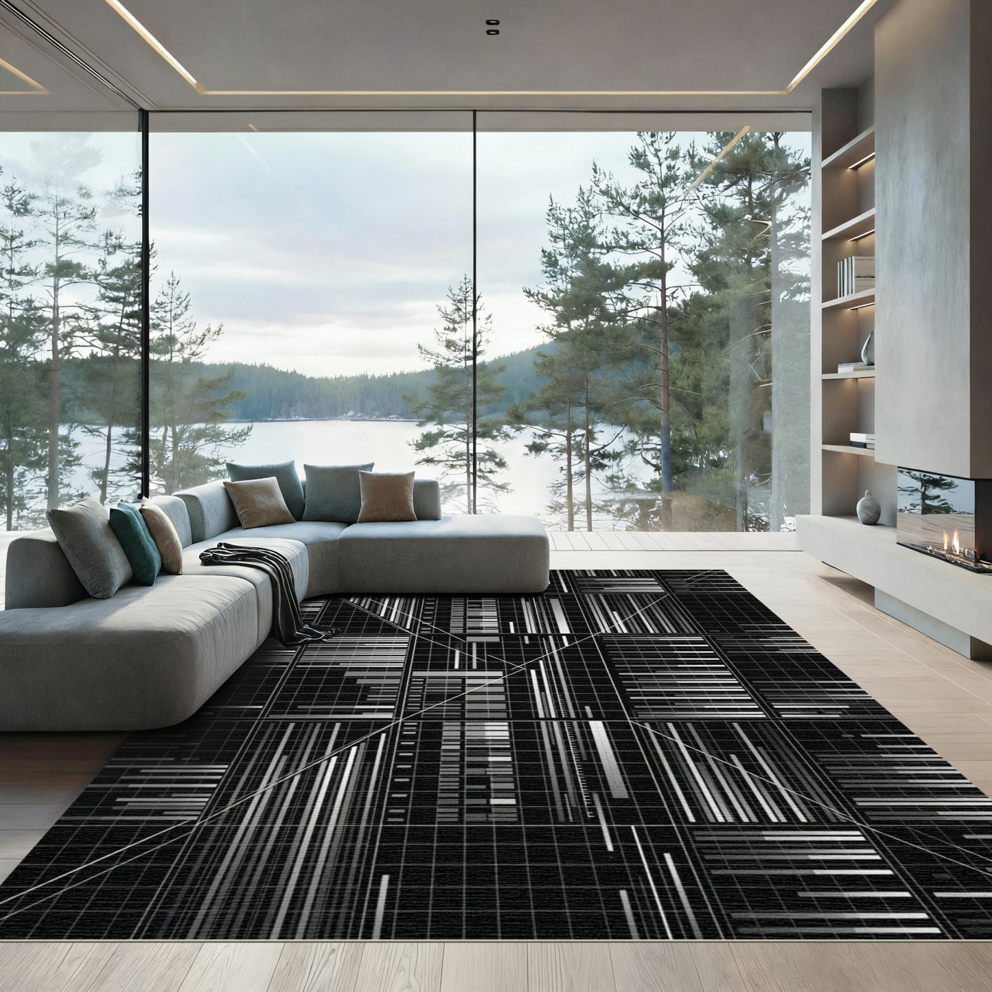 Monochromatic Grid Abstract Geometric Lines Rug