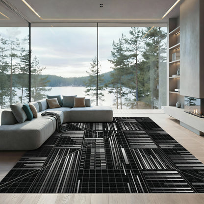 Monochromatic Grid Abstract Geometric Lines Rug