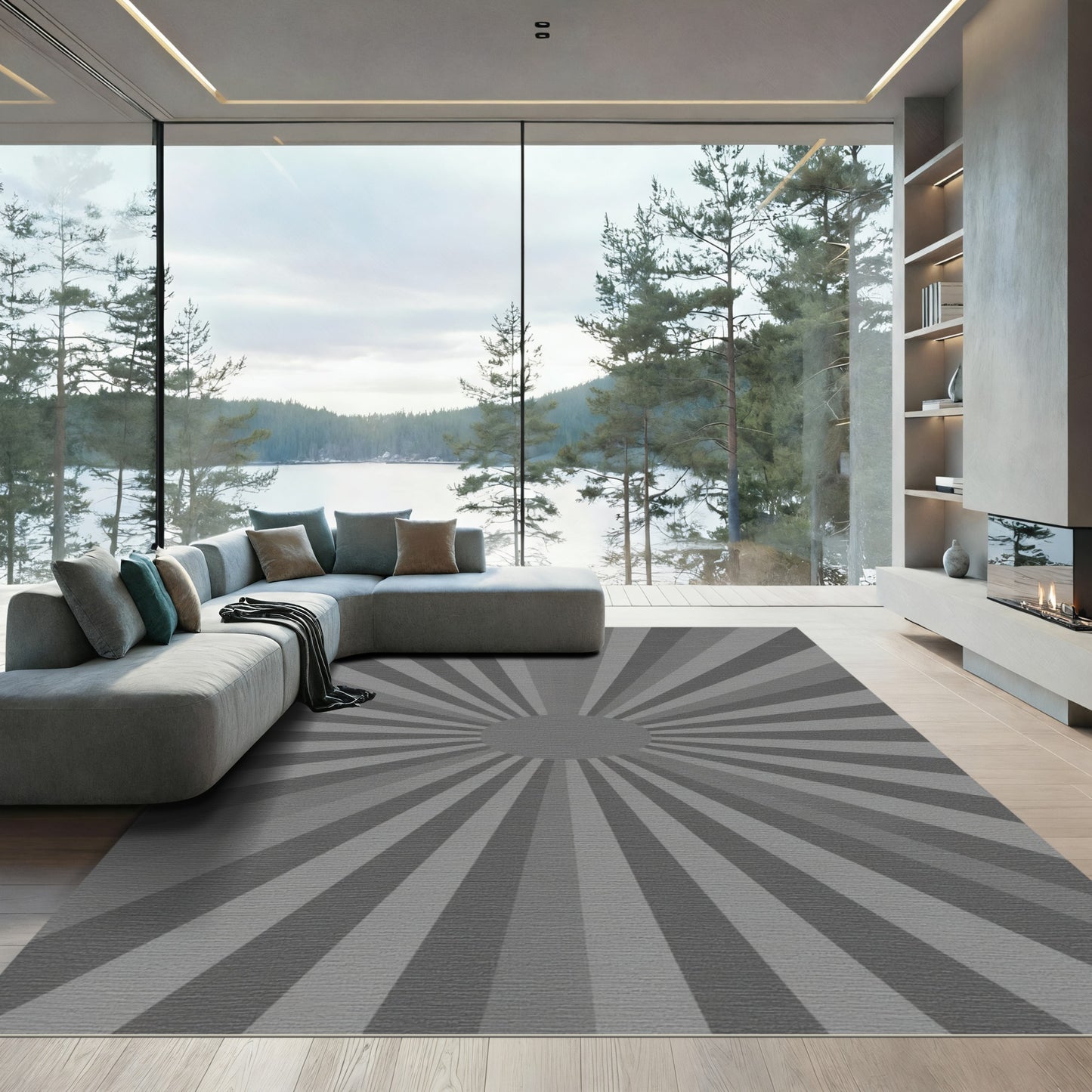 Gray Sunburst Radial Rug