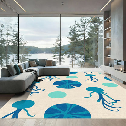Ocean Blue Jellyfish And Lily Pads Rug