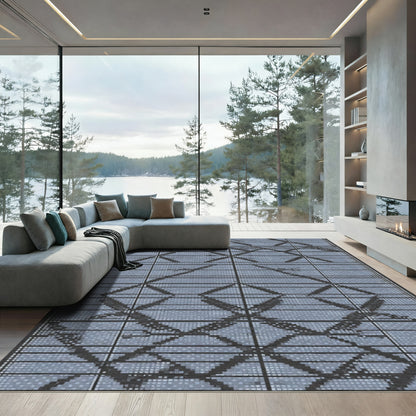 Gray Diamond Grid Textile Rug