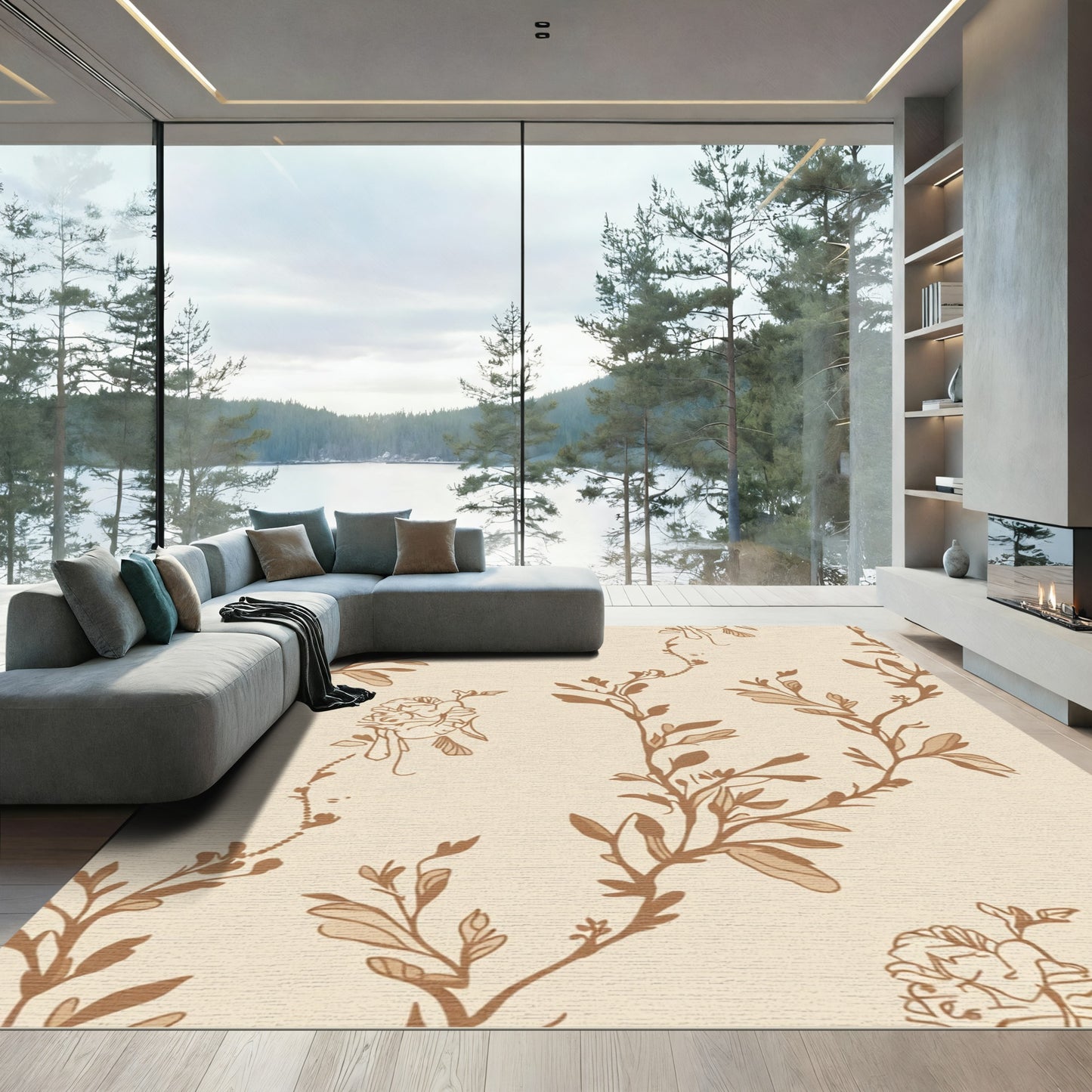 Tender Brown Climbing Floral Vines Rug