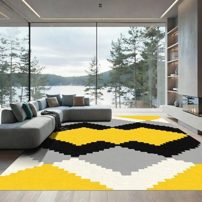 Yellow Black Gray Diamond Geometric Rug