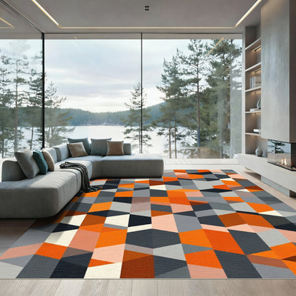 Geometric Amber and Gray Cubes Rug