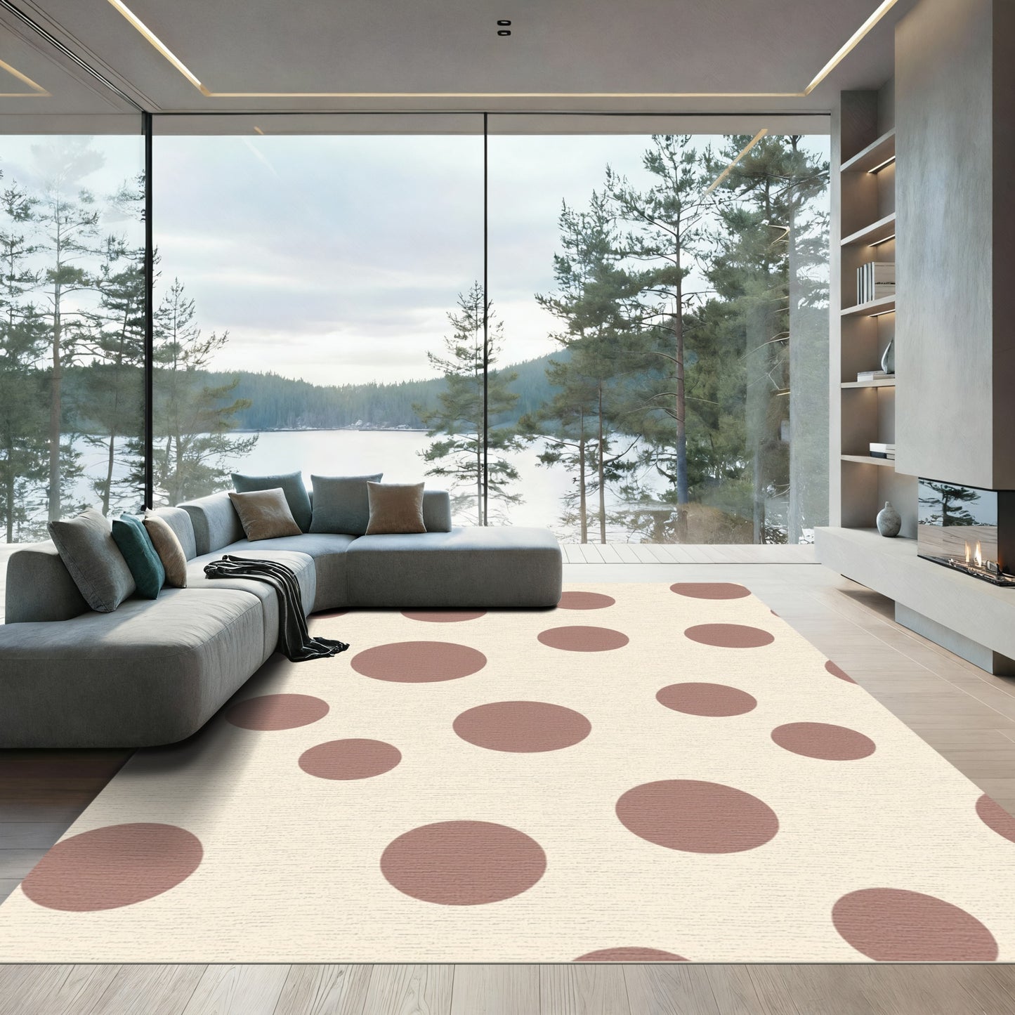 Cream And Brown Polka Dot Circles Rug
