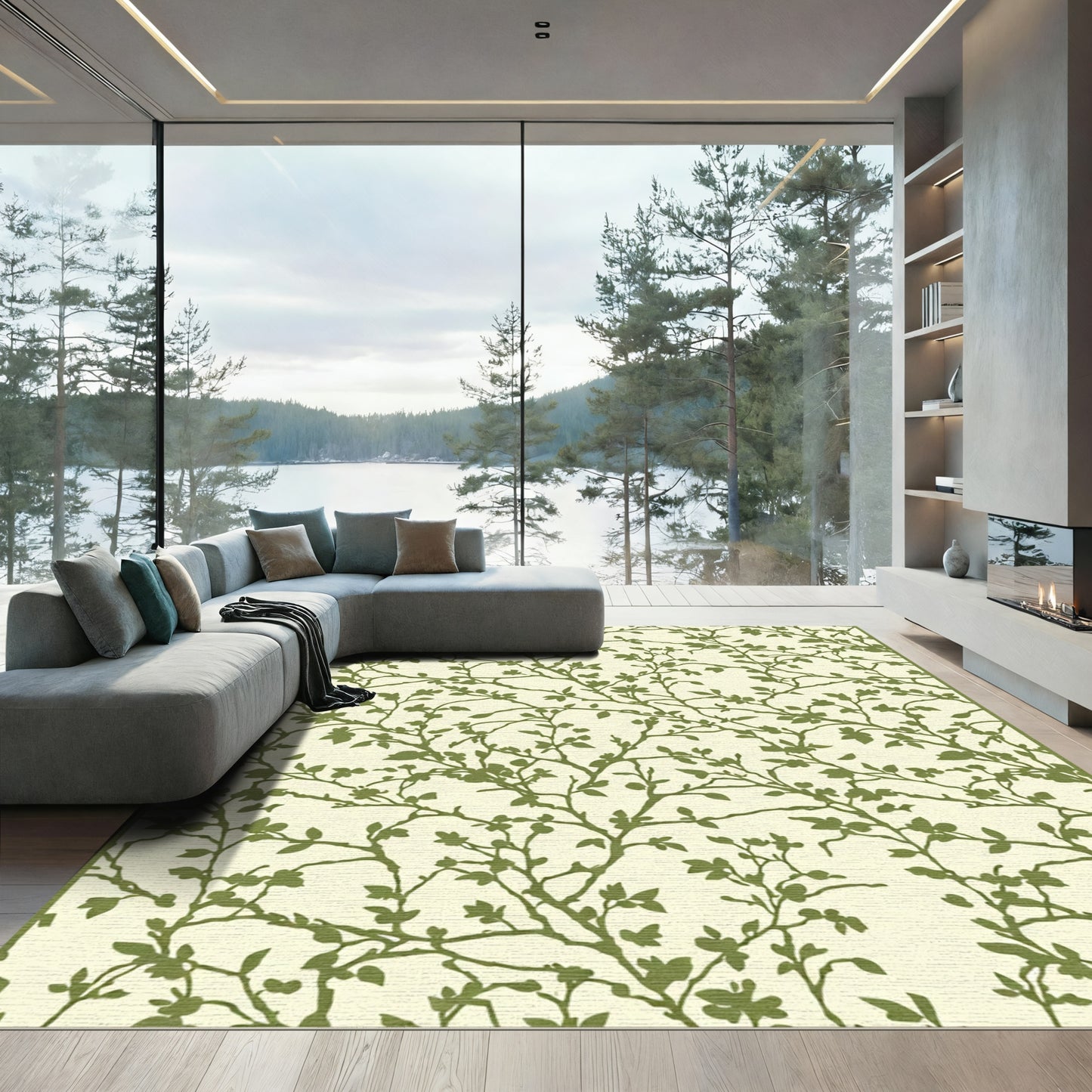 Green Vine Botanical Silhouette Rug