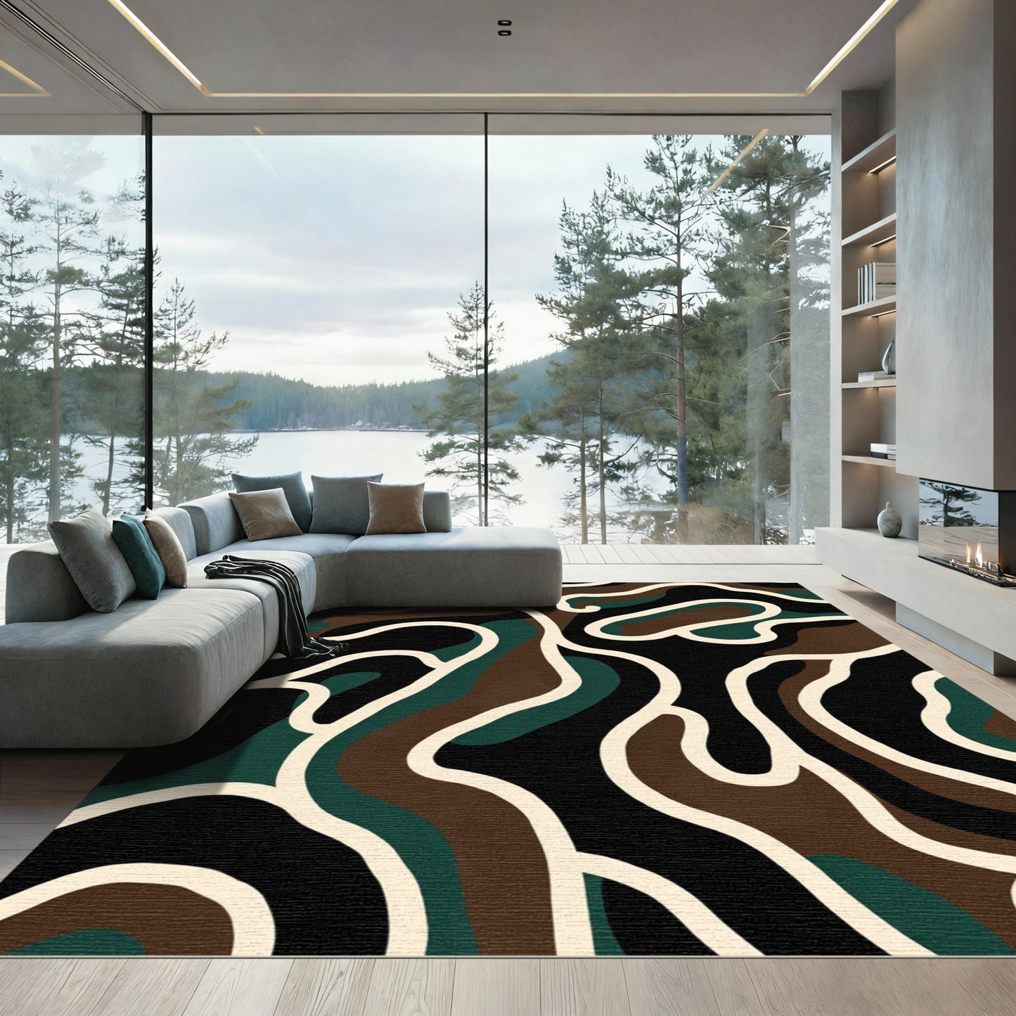 Camouflage Abstract Organic Curve Rug