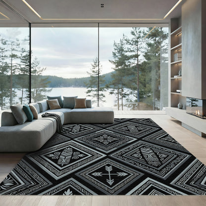 Monochrome Tribal Geometric Diamond Art Rug