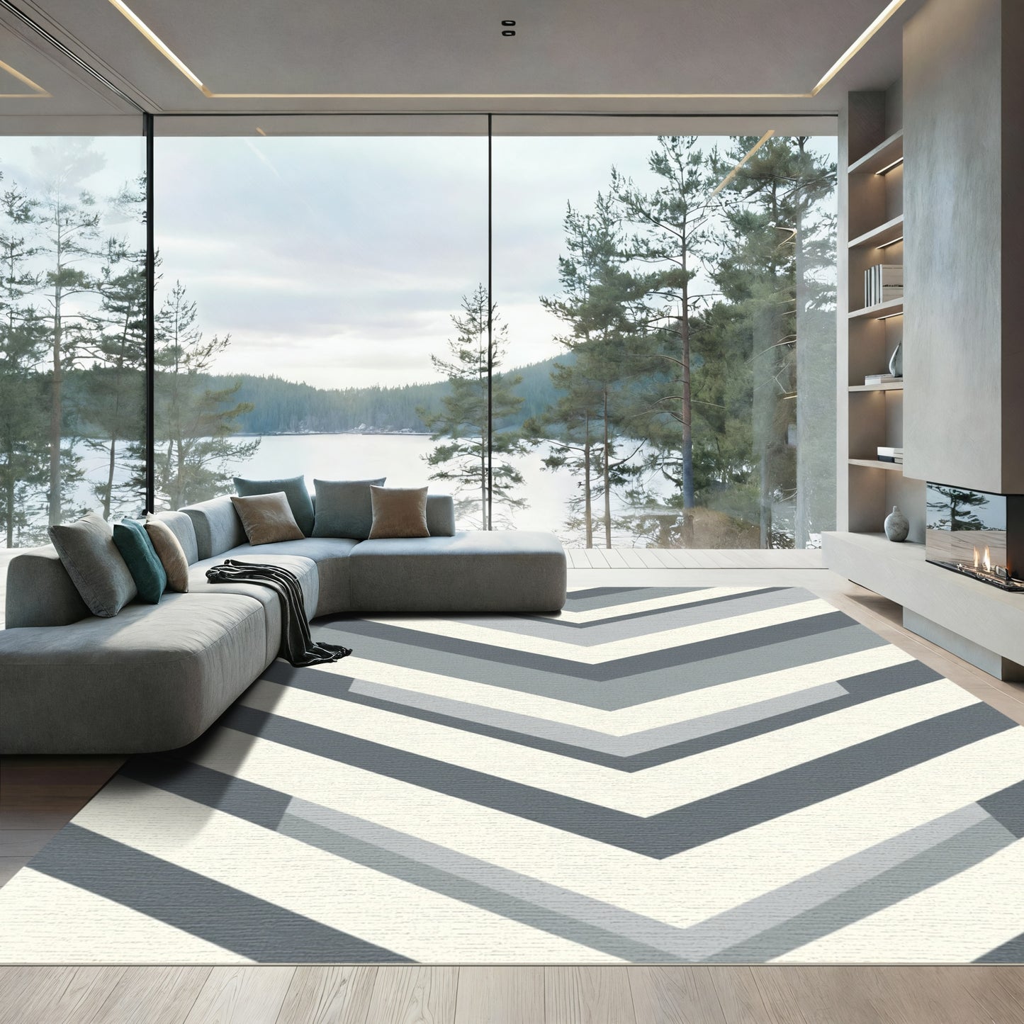 Modern Gray Chevron Stripe Rug
