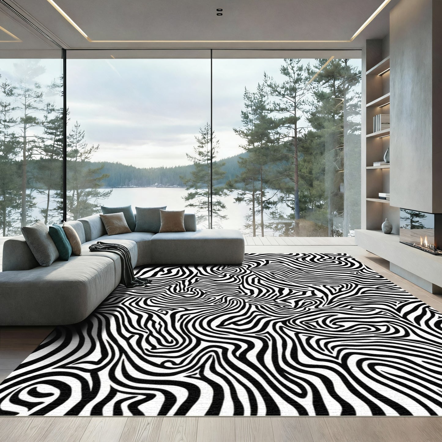 Monochromatic Black White Zebra Stripes Rug