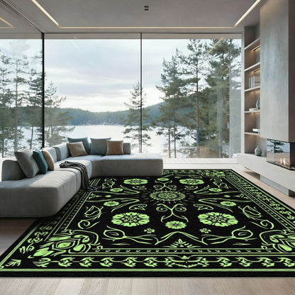 Neon Green Floral Sunburst Medallion Rug