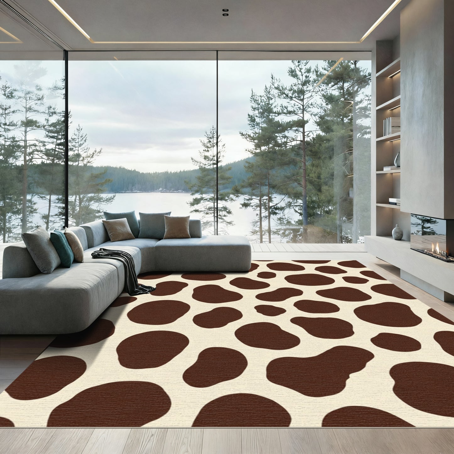 Brown Blotches Cream Spots Rug