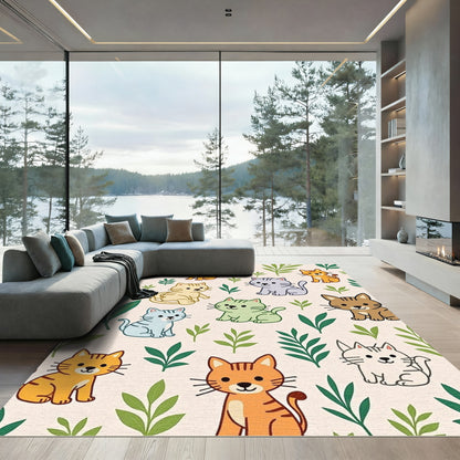 Playful Kittens Among Green Foliage Rug
