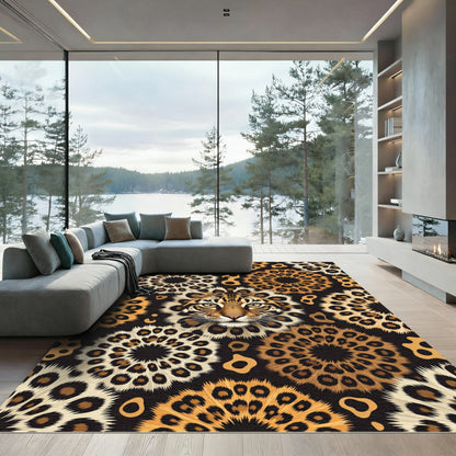 Wild Cat Face Floral Medallion Rug