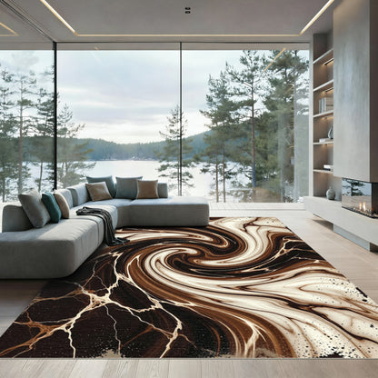 Dark Chocolate Swirl Marbled Abstraction Rug