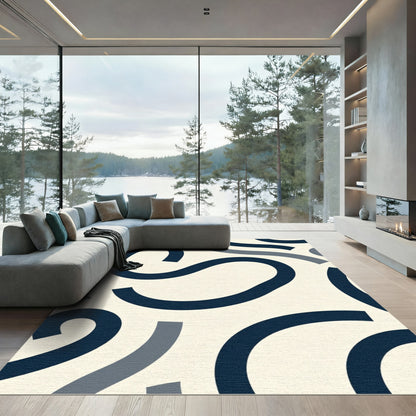 Navy Blue Abstract Curve Rug
