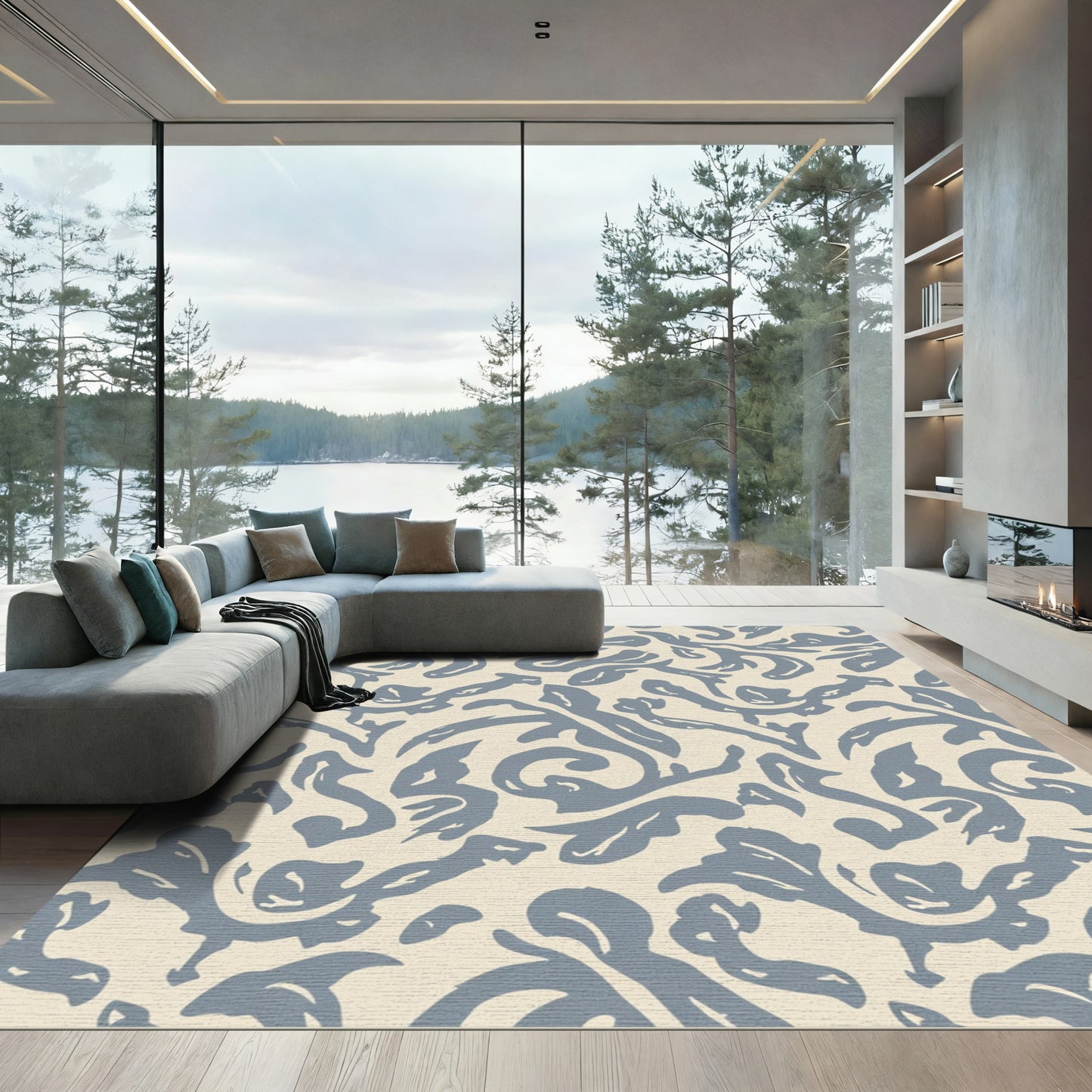 Serene Blue Abstract Swirl Rug