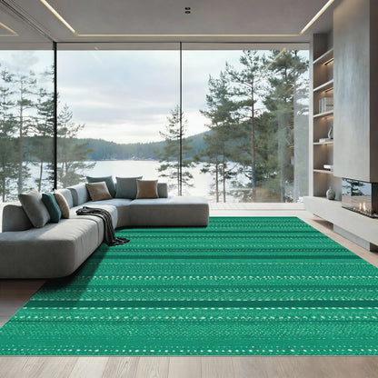 Emerald Green Striped Dot Medley Rug