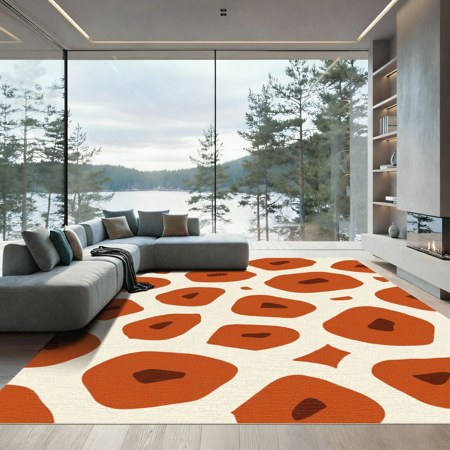 Orange Brown Animal Spot Rug