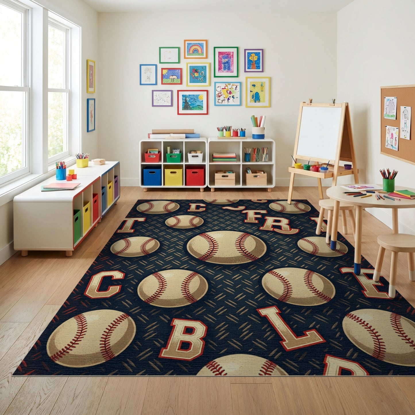 Navy Varsity Baseball Letters Rug