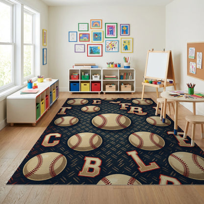 Navy Varsity Baseball Letters Rug